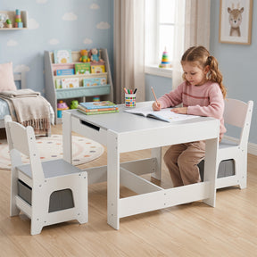 Hikidspace 3-In-1 Kids Multi Activity Table & 2 Chairs Set for Toddlers