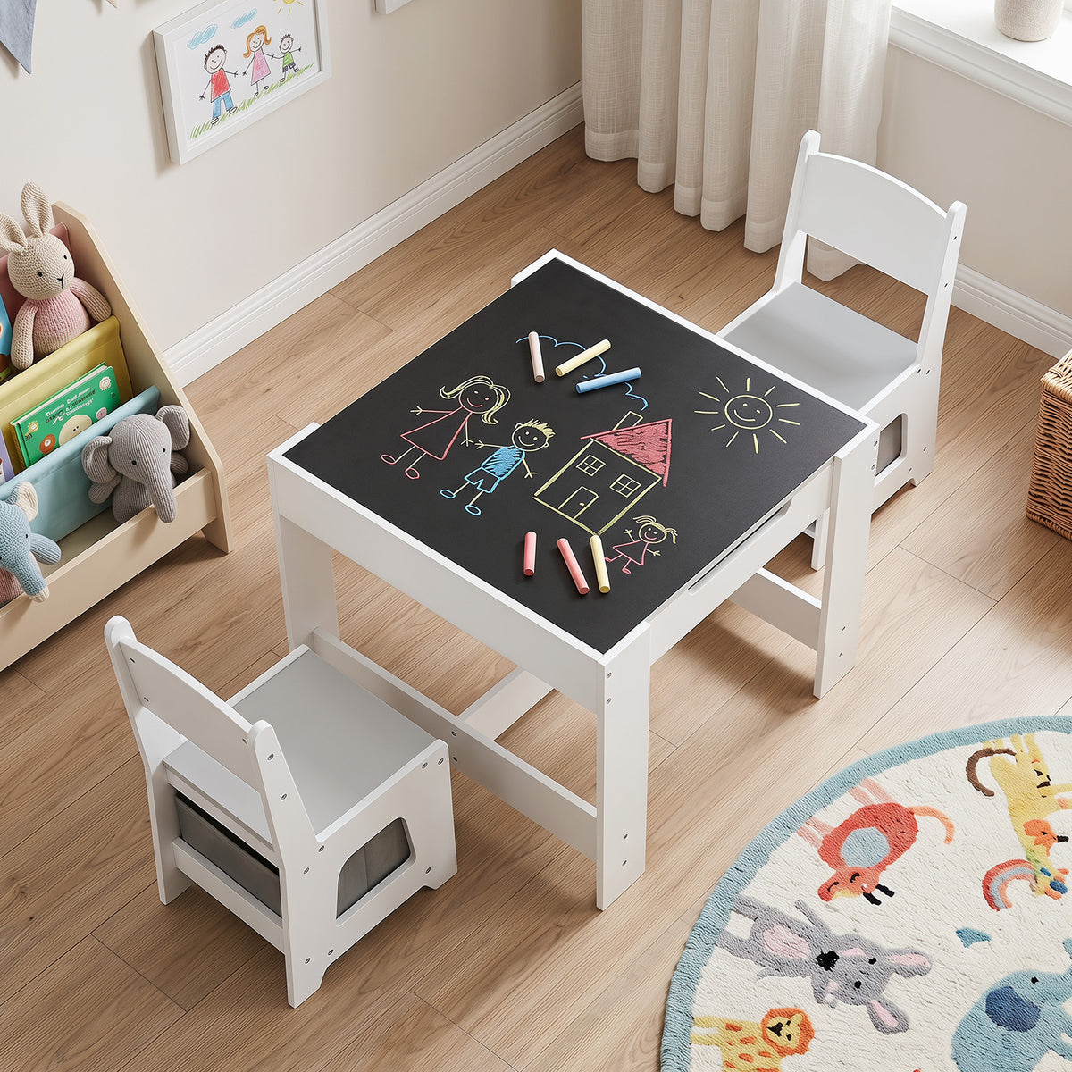 Hikidspace 3-In-1 Kids Multi Activity Table & 2 Chairs Set for Toddlers