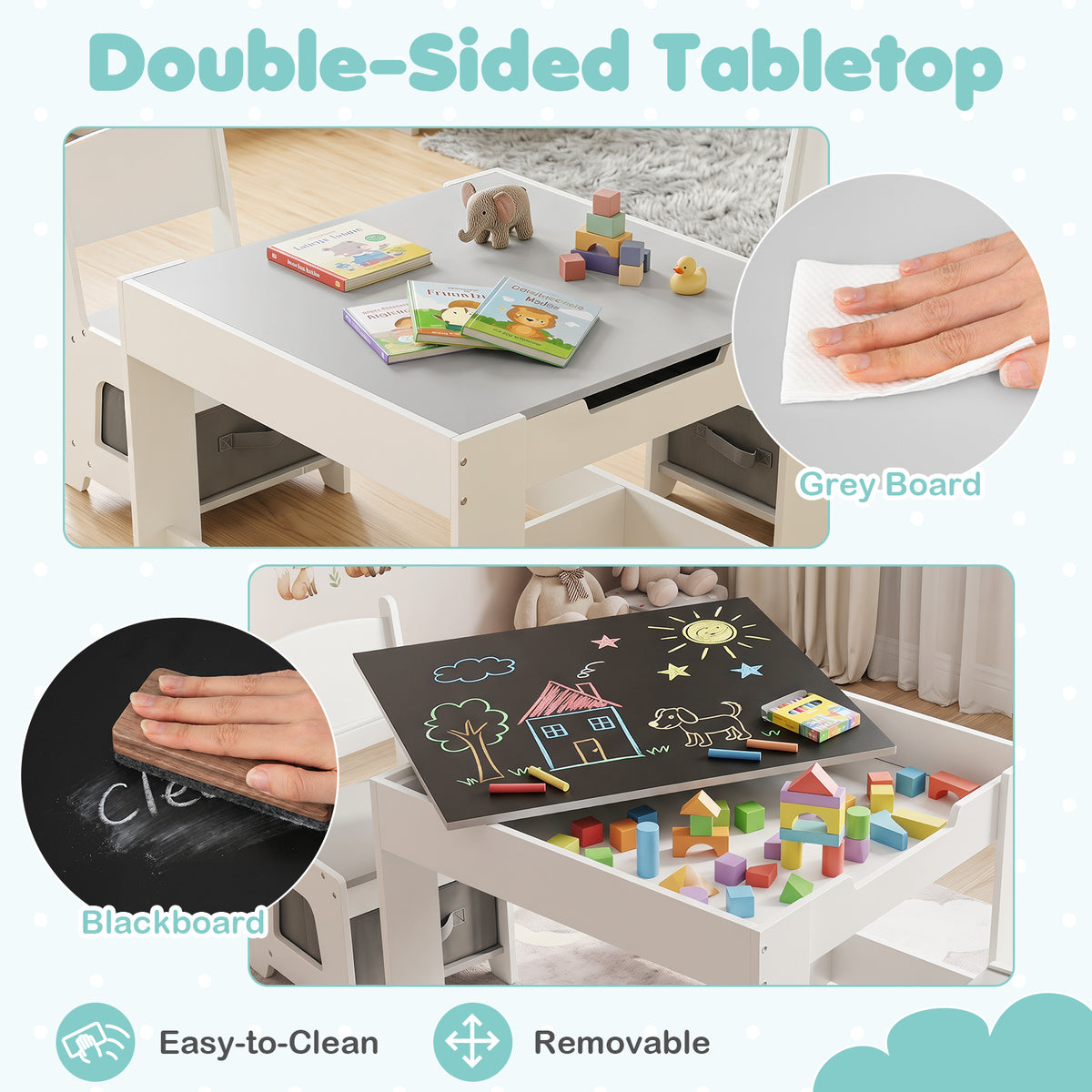 Hikidspace 3-In-1 Kids Multi Activity Table & 2 Chairs Set for Toddlers