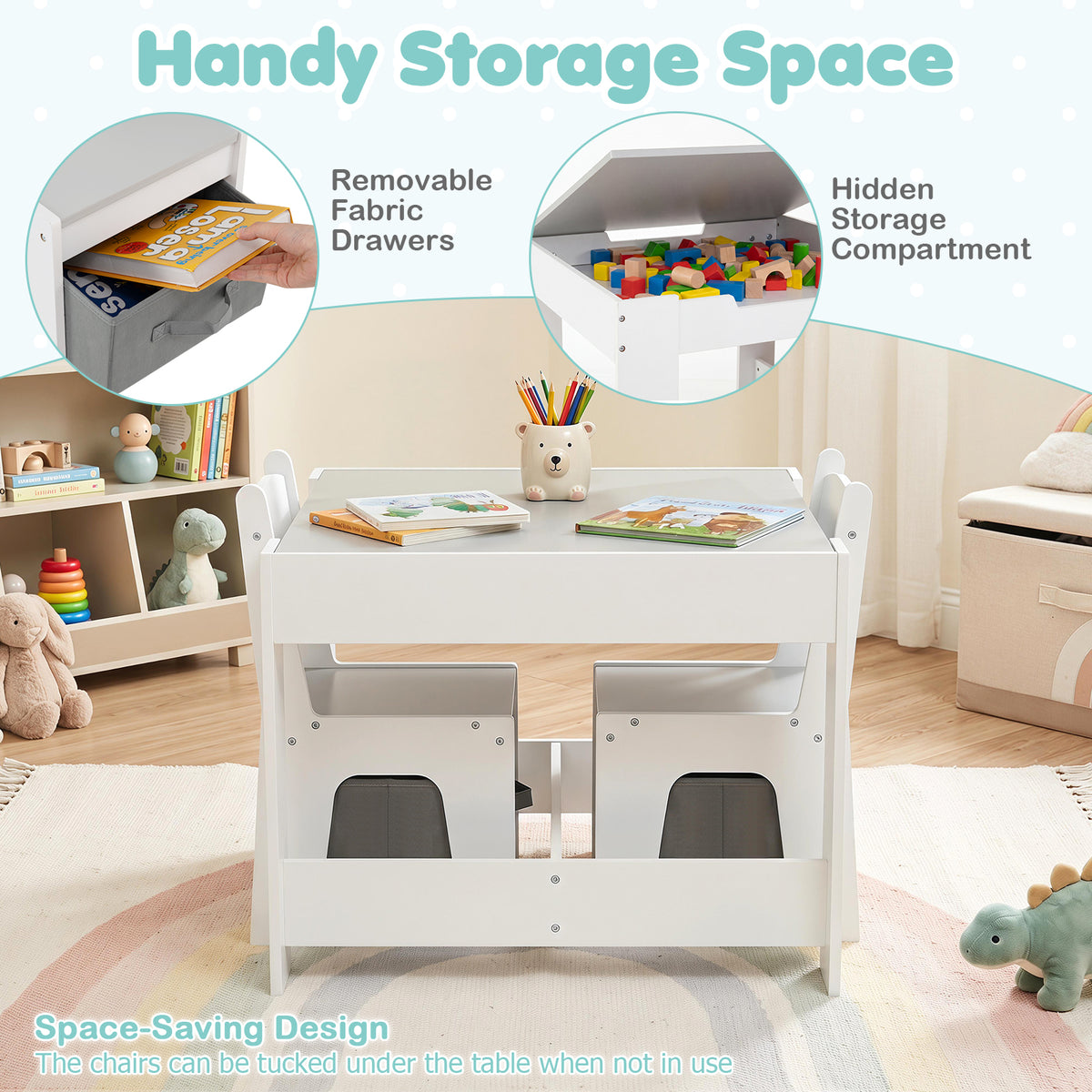 Hikidspace 3-In-1 Kids Multi Activity Table & 2 Chairs Set for Toddlers
