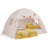Twin Full Size Bed Tent for Kids, Foldable & Portable Canopy Tent on Twin Bunk Bed with 2 Windows and Flags