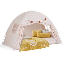Twin Full Size Bed Tent for Kids, Foldable & Portable Canopy Tent on Twin Bunk Bed with 2 Windows and Flags
