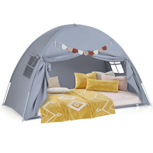 Twin Full Size Bed Tent for Kids, Foldable & Portable Canopy Tent on Twin Bunk Bed with 2 Windows and Flags