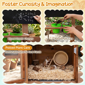 Kids Mud Kitchen, Solid Wood Toddler Kitchen Playset with Detachable Bird Cage, Planter, Trellis