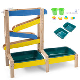 Sand and Water Table for Toddlers, Fir Wood Montessori Sensory Play Activity Table with 2 Water Basins, Plant Pots