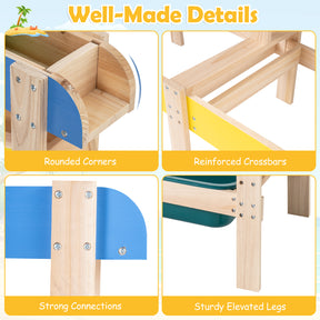 Sand and Water Table for Toddlers, Fir Wood Montessori Sensory Play Activity Table with 2 Water Basins, Plant Pots