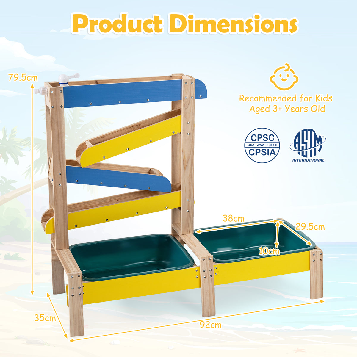 Sand and Water Table for Toddlers, Fir Wood Montessori Sensory Play Activity Table with 2 Water Basins, Plant Pots
