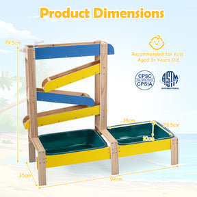 Sand and Water Table for Toddlers, Fir Wood Montessori Sensory Play Activity Table with 2 Water Basins, Plant Pots