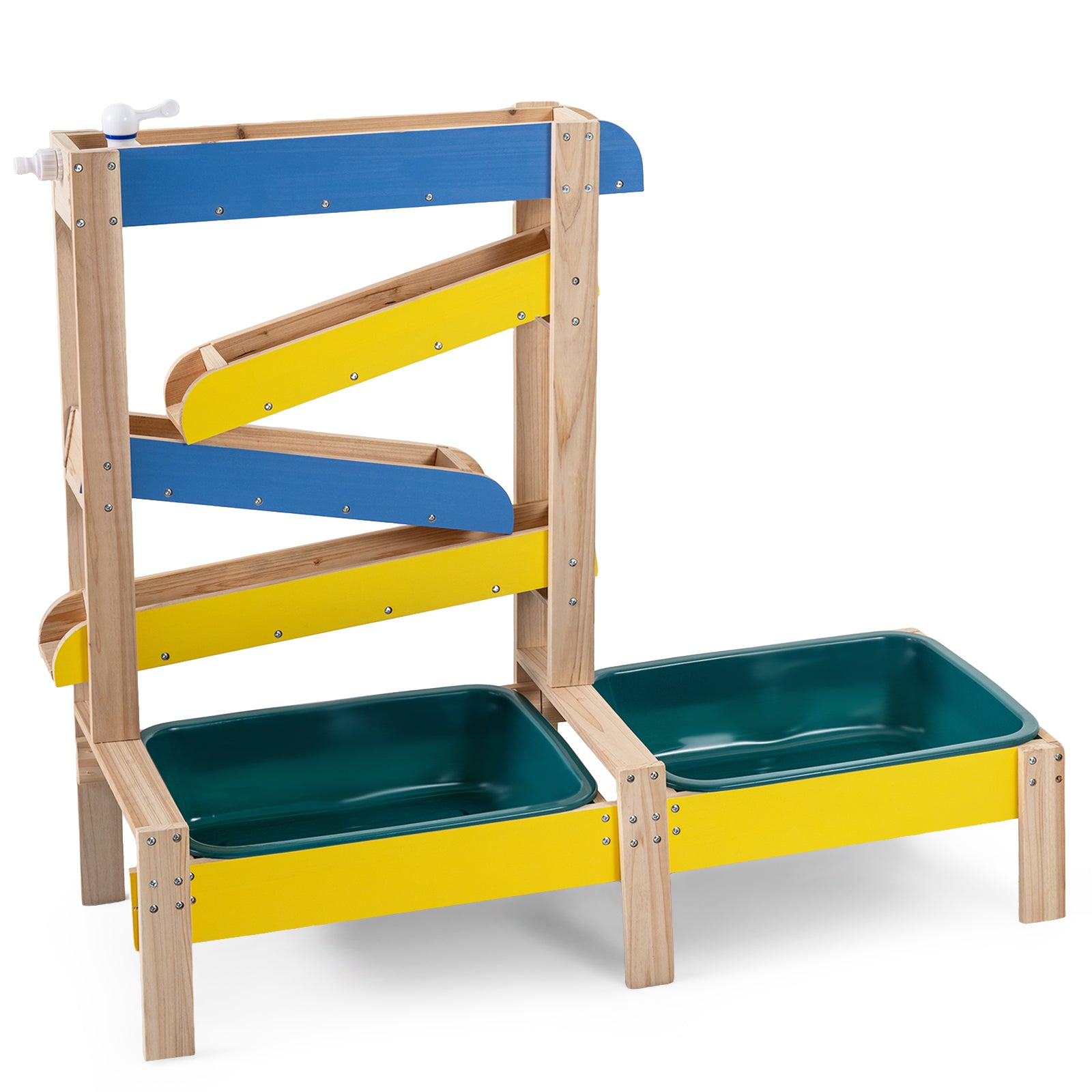 Sand and Water Table for Toddlers, Fir Wood Montessori Sensory Play Activity Table with 2 Water Basins, Plant Pots