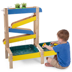 Sand and Water Table for Toddlers, Fir Wood Montessori Sensory Play Activity Table with 2 Water Basins, Plant Pots