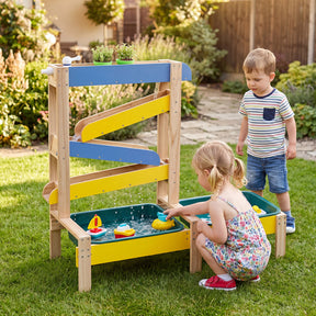 Sand and Water Table for Toddlers, Fir Wood Montessori Sensory Play Activity Table with 2 Water Basins, Plant Pots