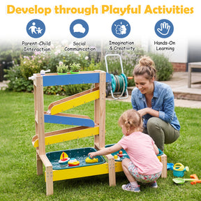 Sand and Water Table for Toddlers, Fir Wood Montessori Sensory Play Activity Table with 2 Water Basins, Plant Pots