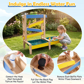 Sand and Water Table for Toddlers, Fir Wood Montessori Sensory Play Activity Table with 2 Water Basins, Plant Pots