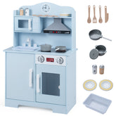 Play Kitchen for Kids Wooden Playset with Range Hood, Microwave  