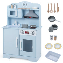 Play Kitchen for Kids Wooden Playset with Range Hood, Microwave  