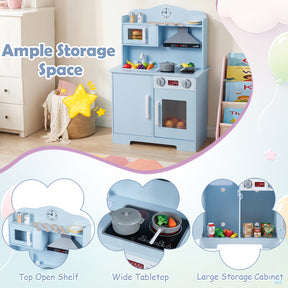Play Kitchen for Kids Wooden Playset with Range Hood, Microwave  