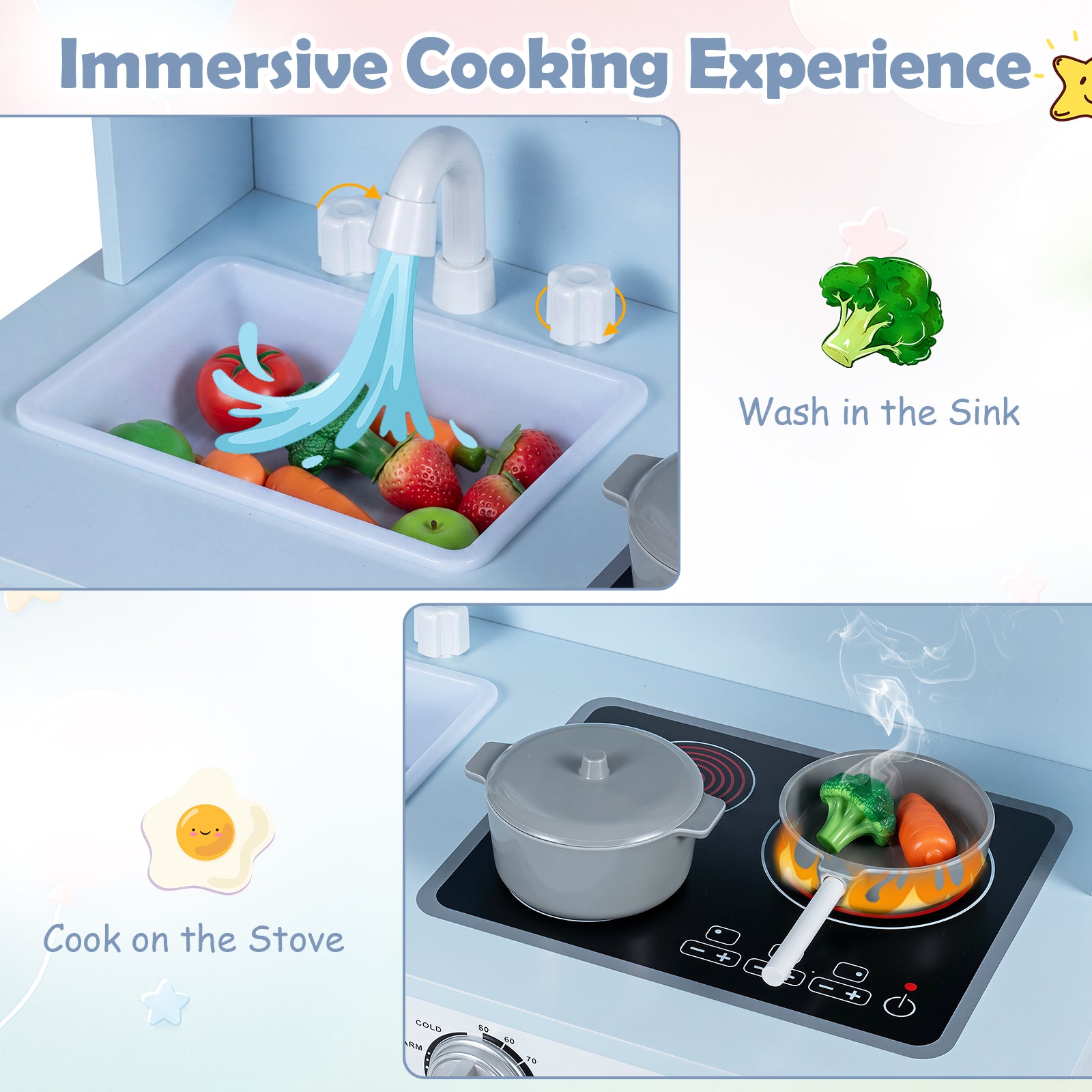 Play Kitchen for Kids Wooden Playset with Range Hood, Microwave  
