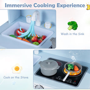 Play Kitchen for Kids Wooden Playset with Range Hood, Microwave  