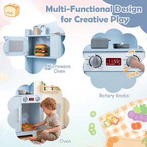 Play Kitchen for Kids Wooden Playset with Range Hood, Microwave  