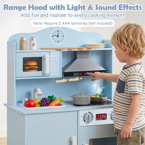 Play Kitchen for Kids Wooden Playset with Range Hood, Microwave  