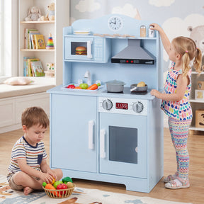 Play Kitchen for Kids Wooden Playset with Range Hood, Microwave  