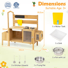 Mud Kitchen for Kids, Pretend Play Kitchen with Detachable Bird Cage, Trellis, Planter Box