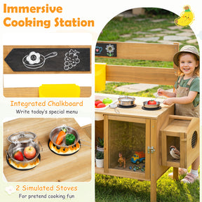Mud Kitchen for Kids, Pretend Play Kitchen with Detachable Bird Cage, Trellis, Planter Box