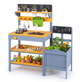 Mud Kitchen Set for Kids, Outdoor Wooden Play Kitchen Potting Bench with Running Water Reservoir