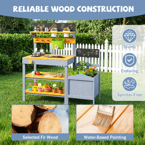 Mud Kitchen Set for Kids, Outdoor Wooden Play Kitchen Potting Bench with Running Water Reservoir