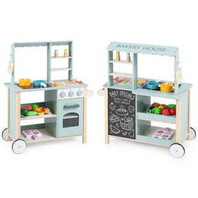 Play Kitchen for Kids, Wooden Kitchen Playset with Stoves, Oven