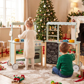 Play Kitchen for Kids, Wooden Kitchen Playset with Stoves, Oven