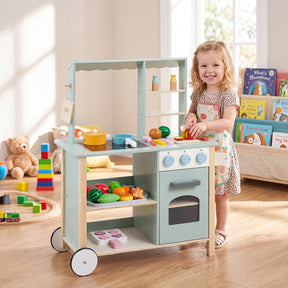 Play Kitchen for Kids, Wooden Kitchen Playset with Stoves, Oven