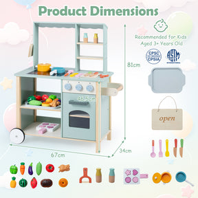 Play Kitchen for Kids, Wooden Kitchen Playset with Stoves, Oven
