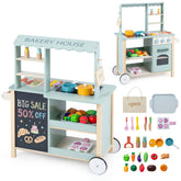 Play Kitchen for Kids, Wooden Kitchen Playset with Stoves, Oven