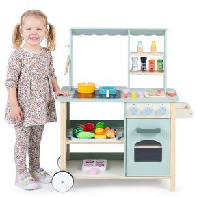 Play Kitchen for Kids, Wooden Kitchen Playset with Stoves, Oven