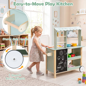 Play Kitchen for Kids, Wooden Kitchen Playset with Stoves, Oven
