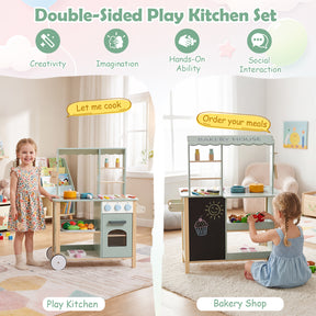 Play Kitchen for Kids, Wooden Kitchen Playset with Stoves, Oven