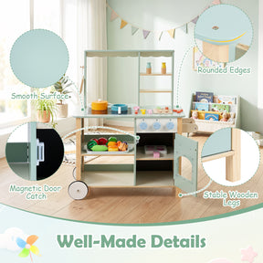 Play Kitchen for Kids, Wooden Kitchen Playset with Stoves, Oven