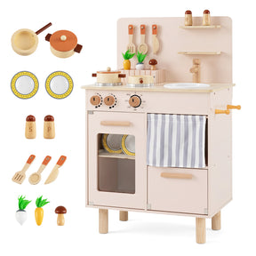 Wooden Play Kitchen for Kids, Role-Play Gift for Boys & Girls Ages 3+
