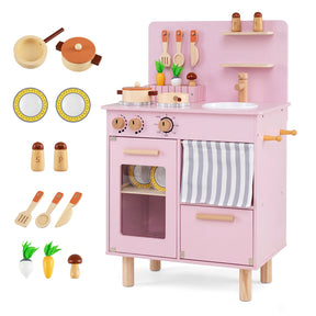 Wooden Play Kitchen for Kids, Role-Play Gift for Boys & Girls Ages 3+