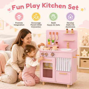Wooden Play Kitchen for Kids, Role-Play Gift for Boys & Girls Ages 3+