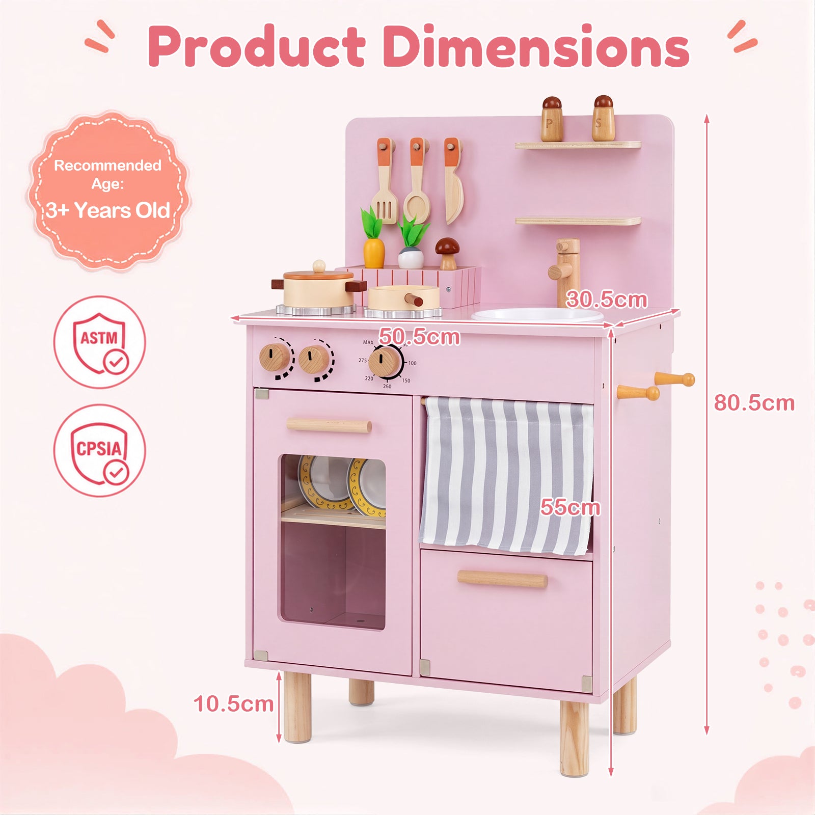 Wooden Play Kitchen for Kids, Role-Play Gift for Boys & Girls Ages 3+