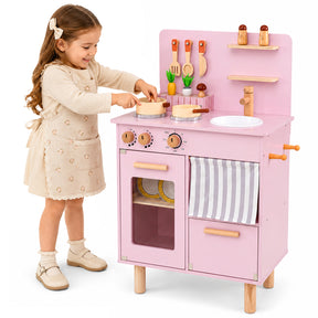 Wooden Play Kitchen for Kids, Role-Play Gift for Boys & Girls Ages 3+