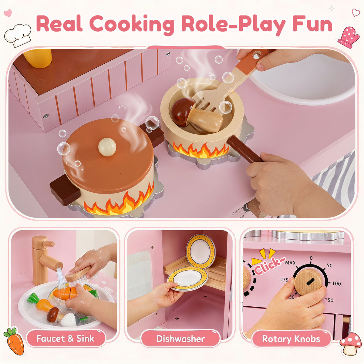 Wooden Play Kitchen for Kids, Role-Play Gift for Boys & Girls Ages 3+
