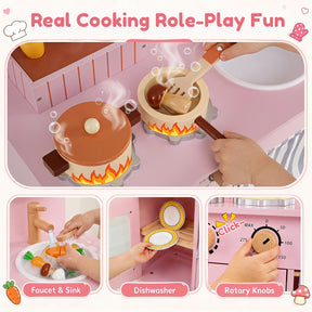 Wooden Play Kitchen for Kids, Role-Play Gift for Boys & Girls Ages 3+