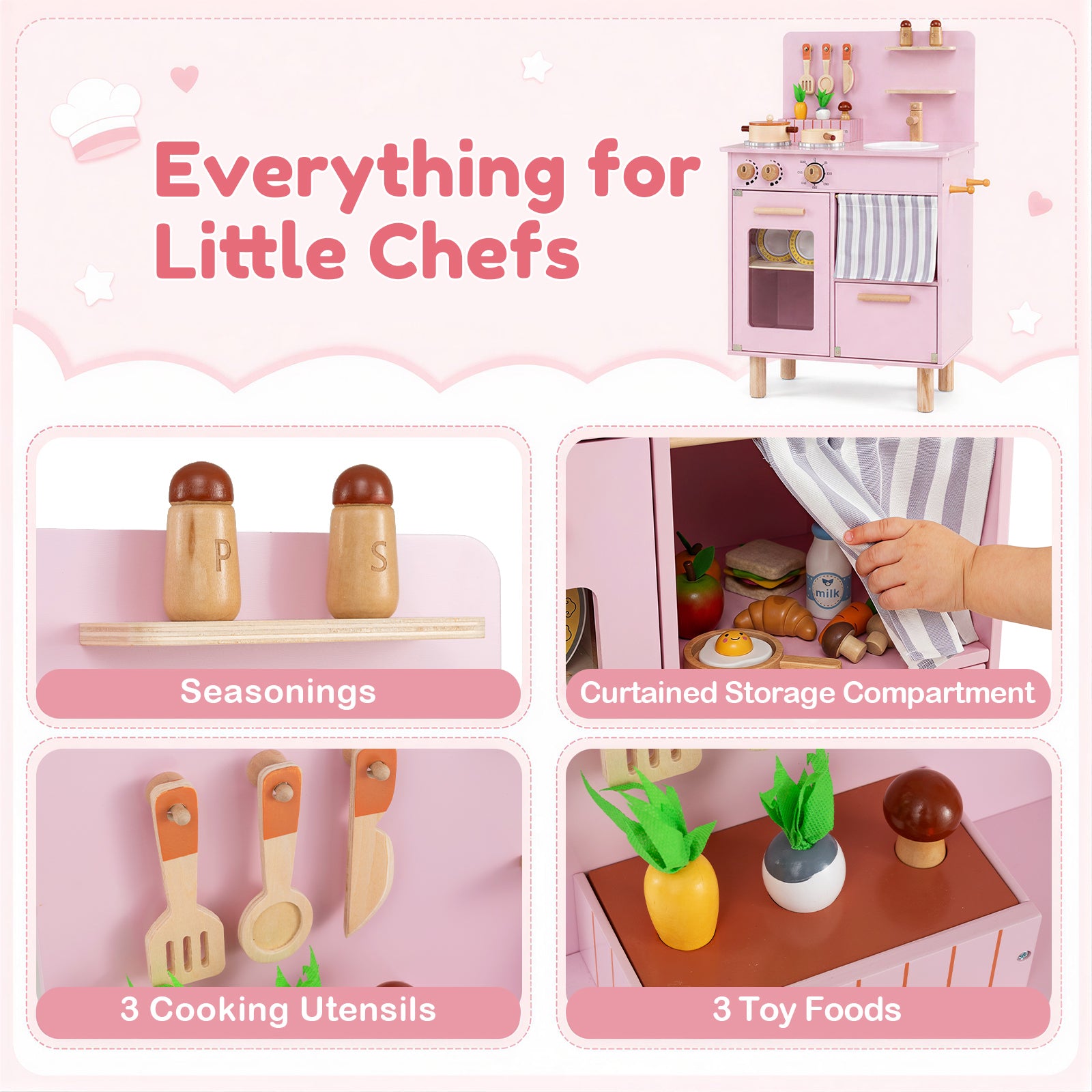 Wooden Play Kitchen for Kids, Role-Play Gift for Boys & Girls Ages 3+