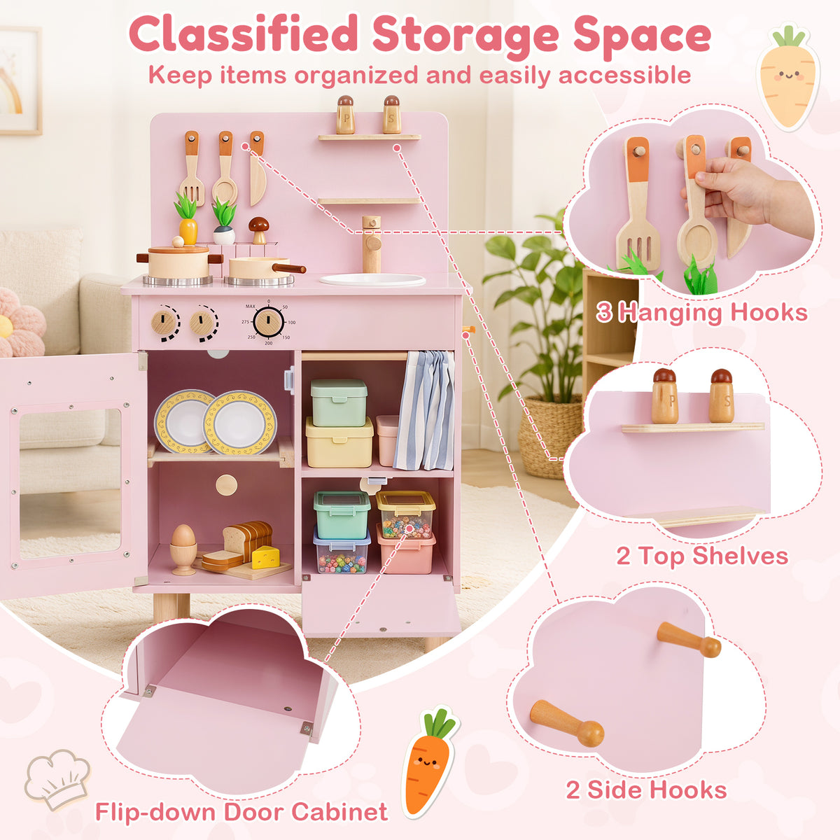 Wooden Play Kitchen for Kids, Role-Play Gift for Boys & Girls Ages 3+