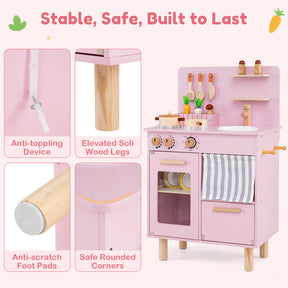 Wooden Play Kitchen for Kids, Role-Play Gift for Boys & Girls Ages 3+