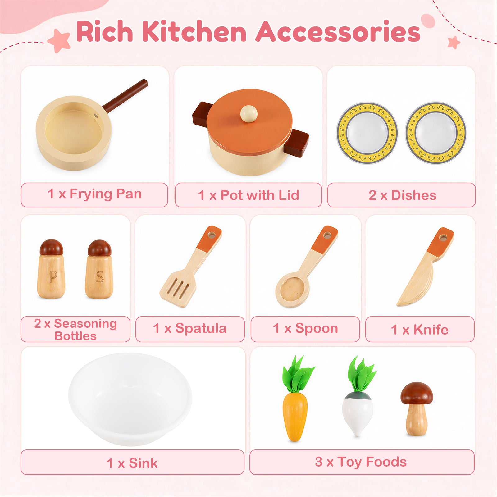 Wooden Play Kitchen for Kids, Role-Play Gift for Boys & Girls Ages 3+