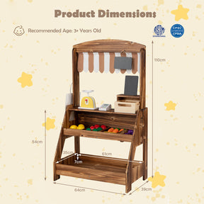 Wooden Mud Kitchen & Market Stand for Kids Outdoor, 2-in-1 Play Kitchen w/ Planter Box, 2 Chalkboards, Card Reader, Scale, 25 PCS Accessories, Montessori Backyard & Garden Toy Gift for Toddlers Age 3+